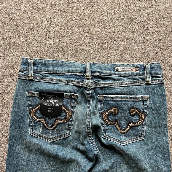 NWT Y2K ReRock for EXPRESS Boot Cut Low Rise Jeans Embroidered Size 4 (31x32.5) - Picture 7 of 16